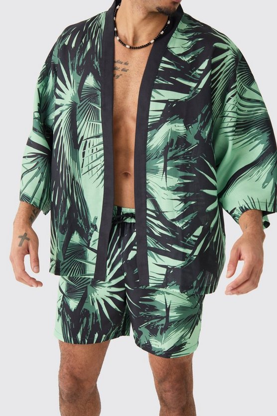 Oversize Kimono-Hemd und Badehose mit Print