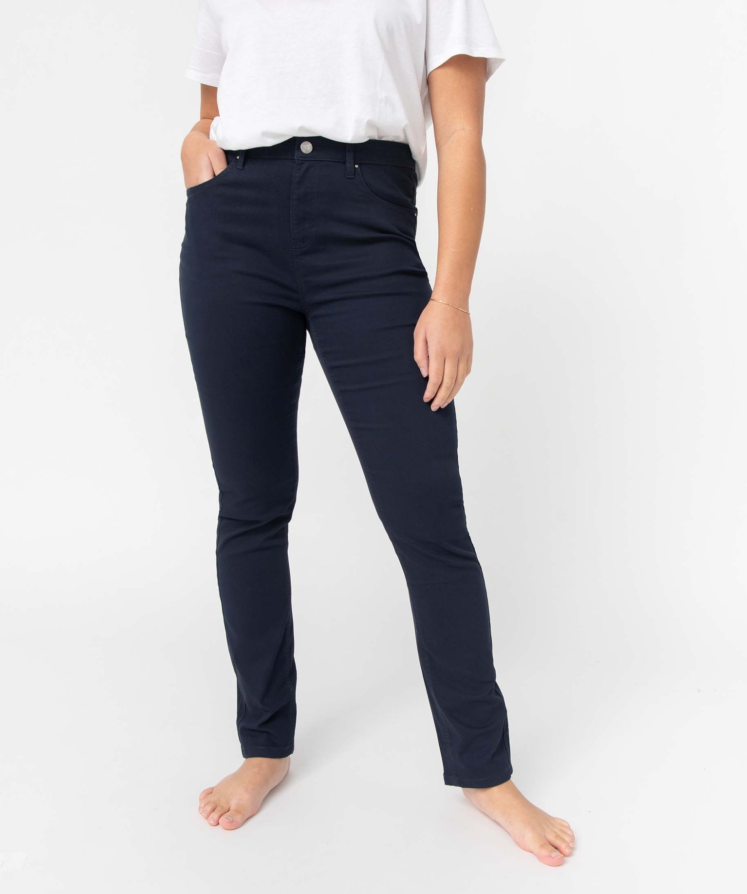 Pantalon femme coupe Regular taille normale marine | GEMO