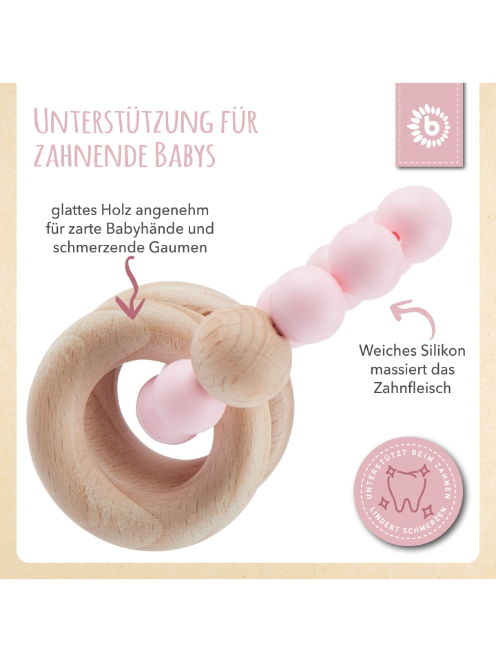 Bieco Spielwaren Beißring mit Silikon Perlen - ab Geburt in Rosa günstig kaufen onesize