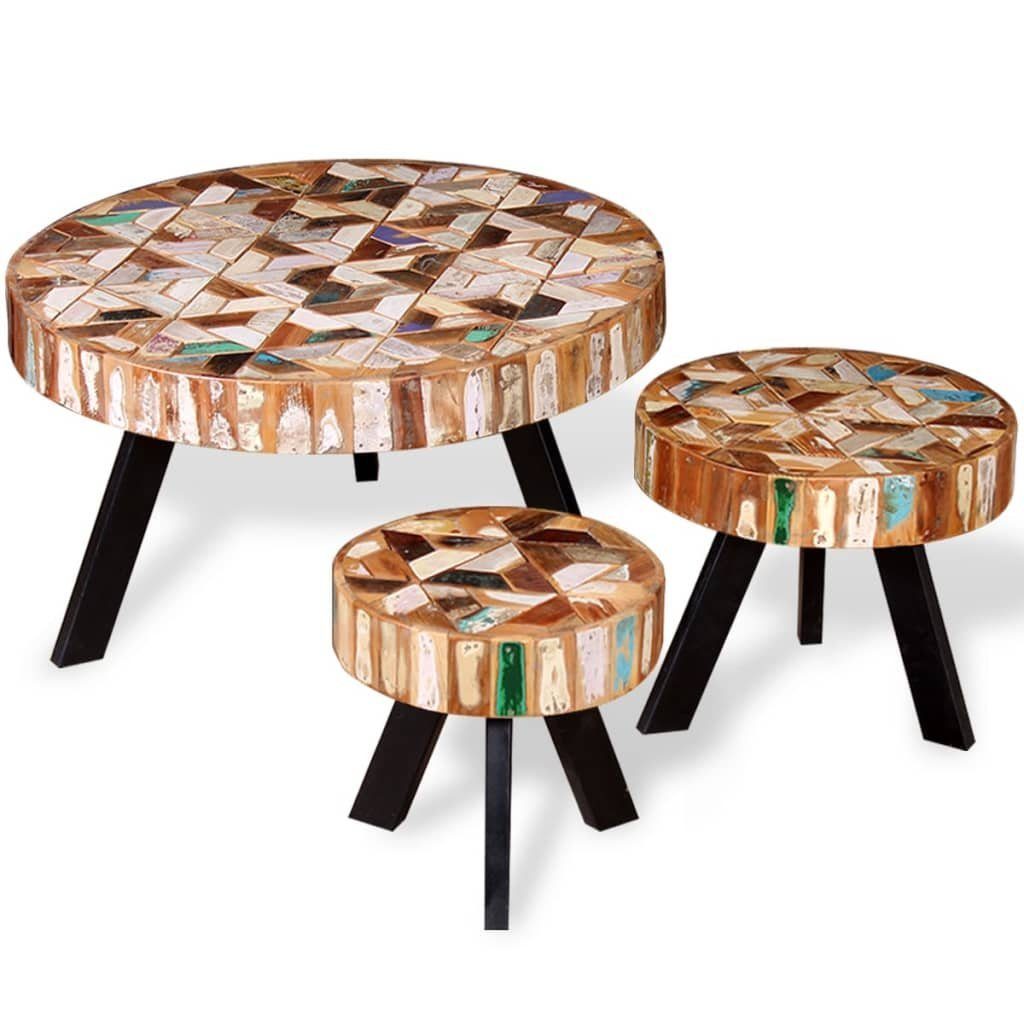 vidaXL Couchtisch Dreiteiliges Couchtisch-Set Altholz Massiv (3-St)