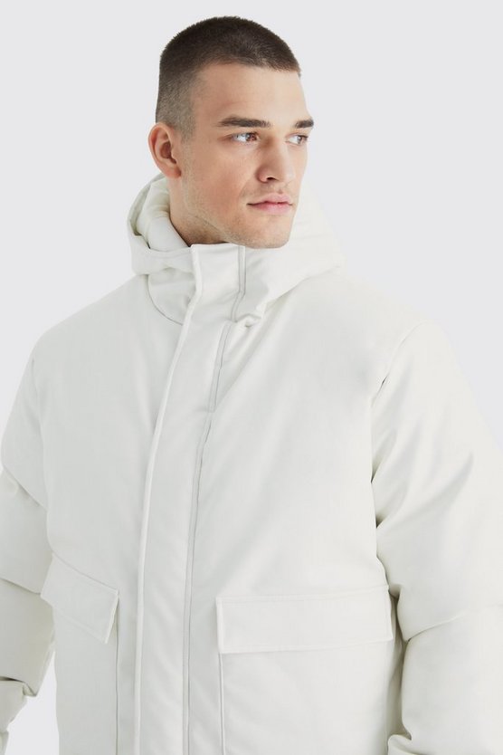 Tall kastige PU-Steppjacke mit Taschen
