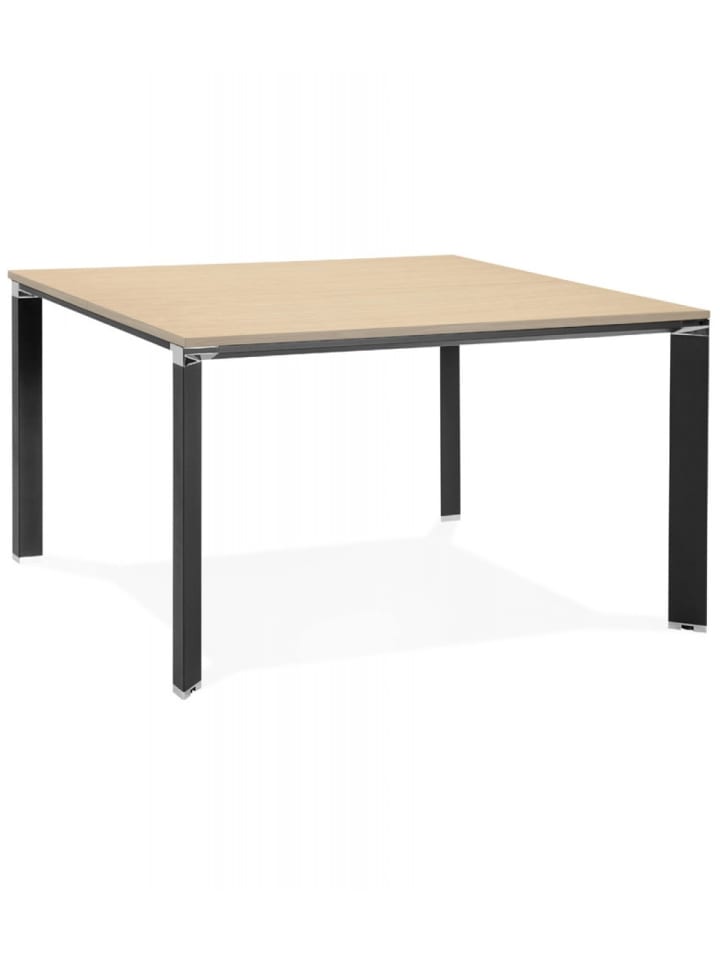 KADIMA DESIGN Quadratischer Schreibtisch aus Holz und Metall | Modern in Beige-Schwarz günstig kaufen