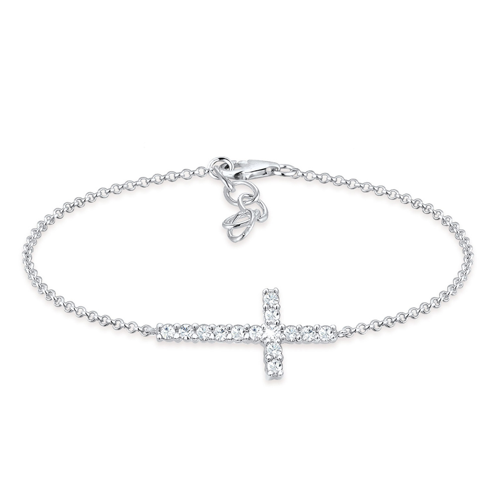 Elli Elli Bracelet Femmes Symbole Croix Classique avec Cristaux en Argent Sterling 925 Bracelet