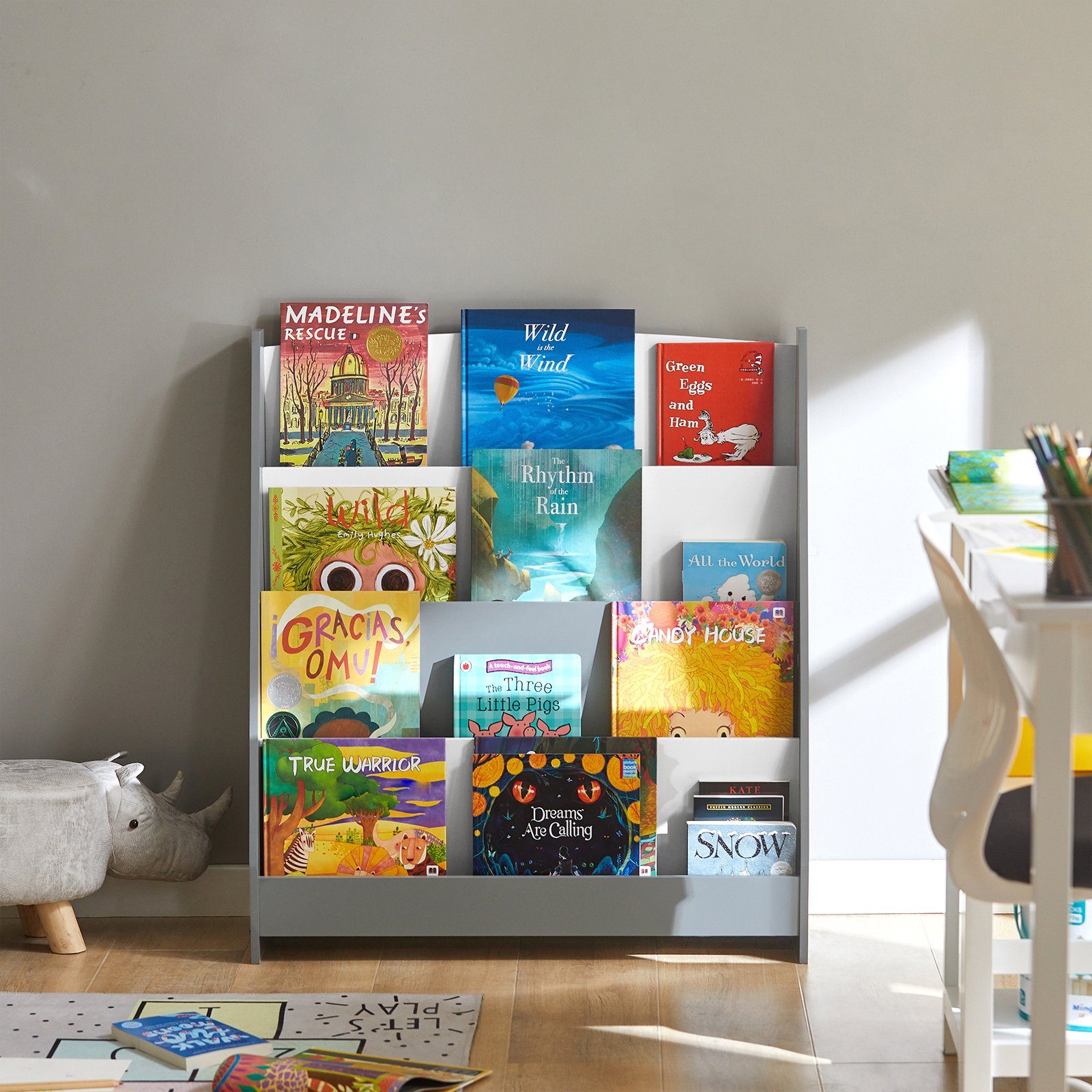 SoBuy Bücherregal KMB32, Kinder Bücherregal Kinderregal Zeitungsständer mit 4 Ablagefächern