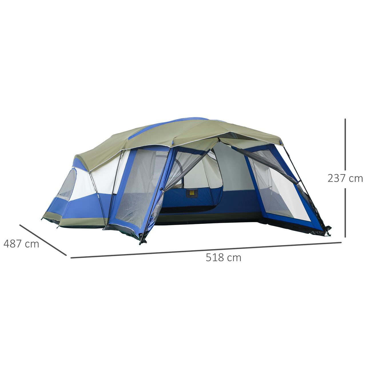 Outsunny Camping Zelt 6-8 Personen Zelt Familienzelt mit Vorraum 2 Fenster Kuppelzelt PU3000mm für Trekking Festival Glasfaser Blau 518 x 487 x 237 cm