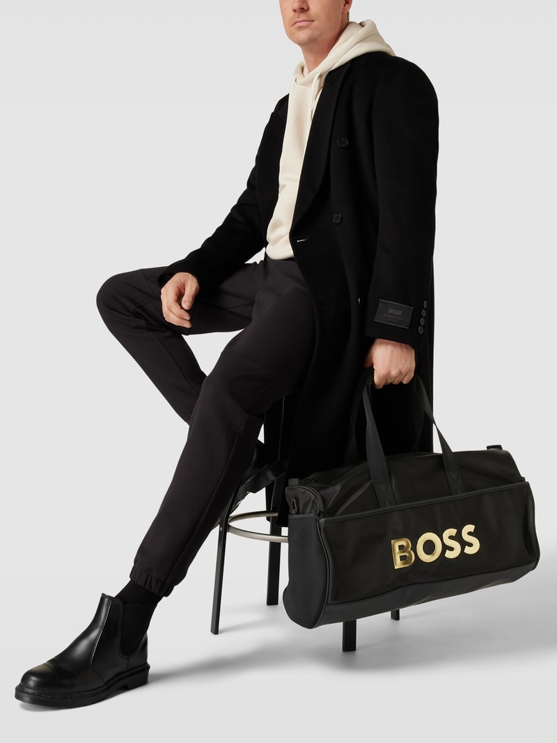 Duffle Bag mit Label-Print Modell 'Holiday' in schwarz