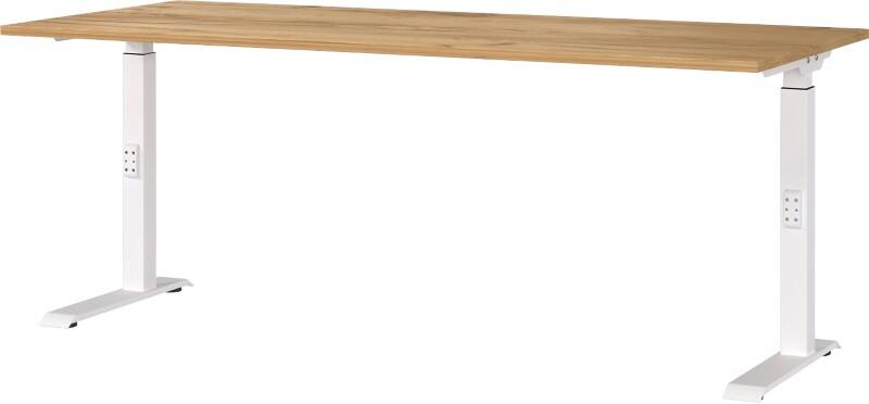 GERMANIA Sitz-Stehschreibtisch Metall, Spanplatte Eiche Weiß C-Fuß 1.800 x 800 x 910 mm