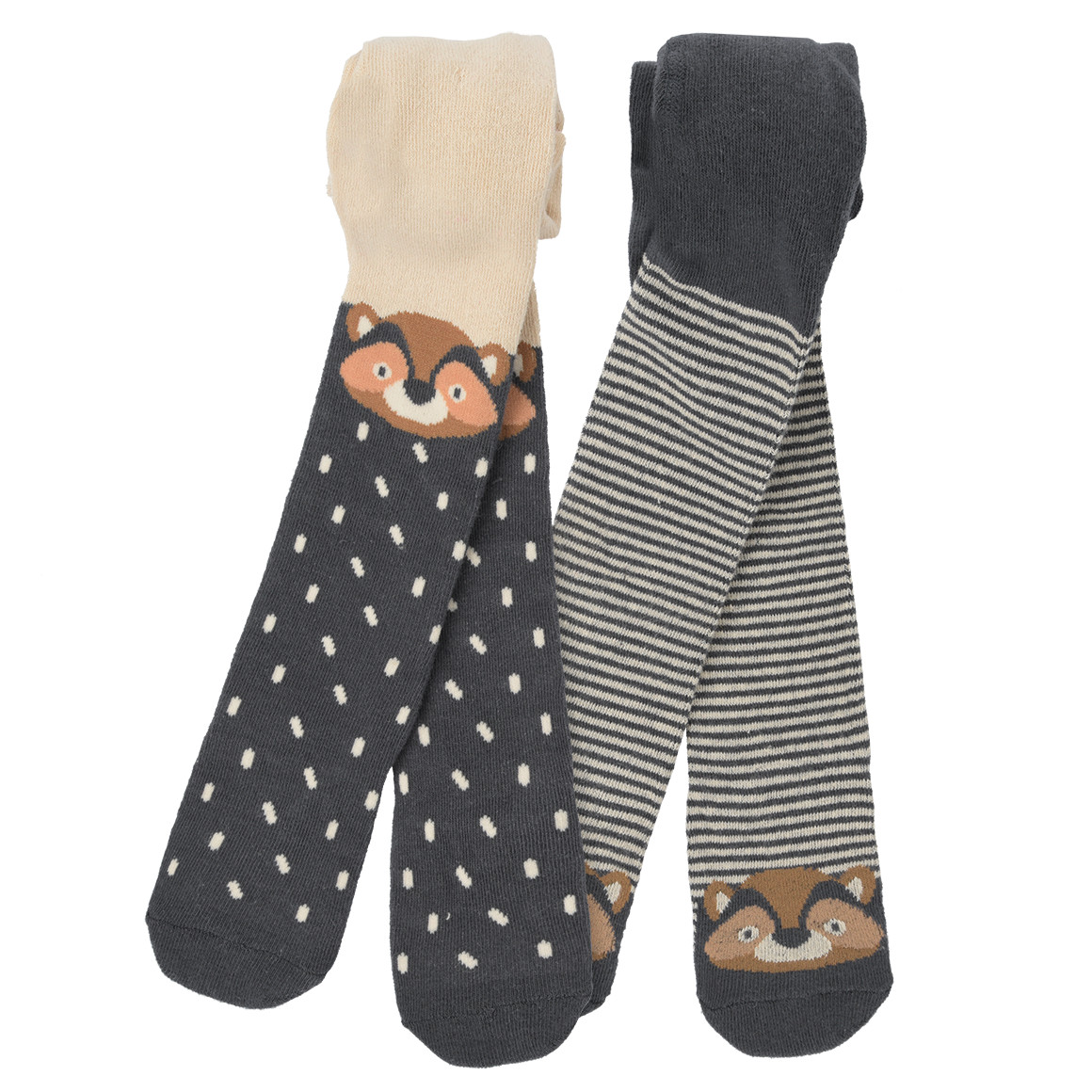 2 Baby Strumpfhosen mit Waschbär-Motiven