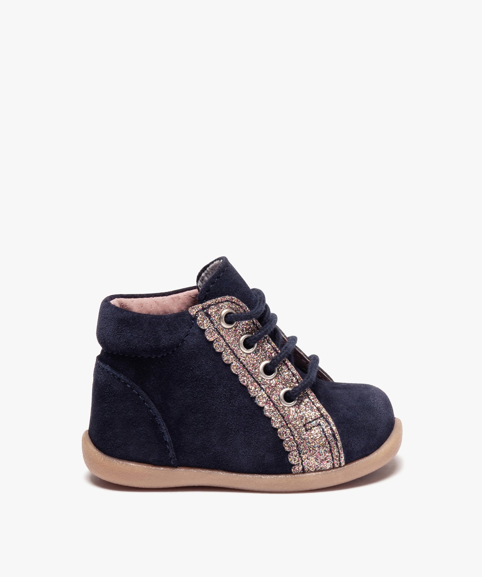 Bottillons premiers pas fille en cuir suédé et paillettes marine | GEMO