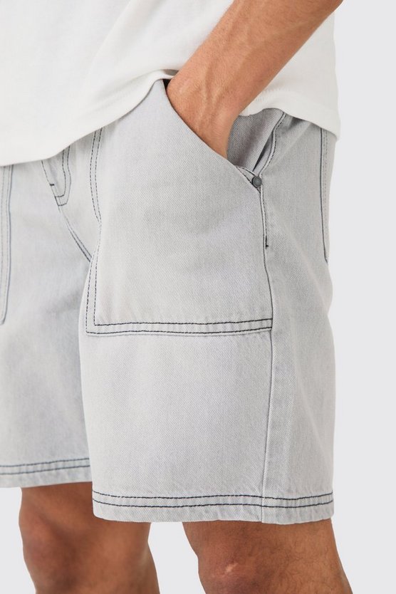 Lockere Jeansshorts mit Kontrast-Naht