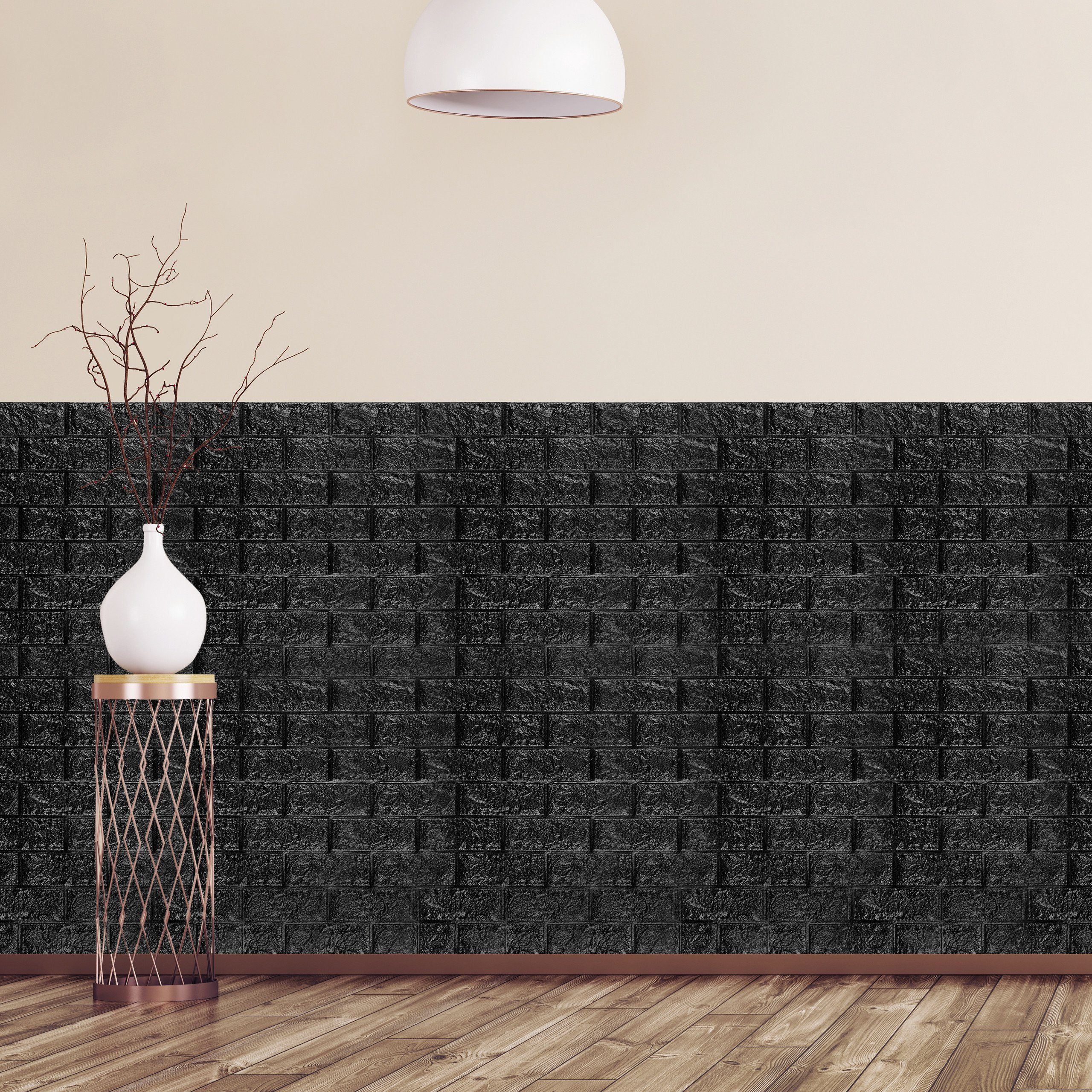 relaxdays Wandpaneel Wandpaneele selbstklebend im Set, Schwarz, 5er-Pack