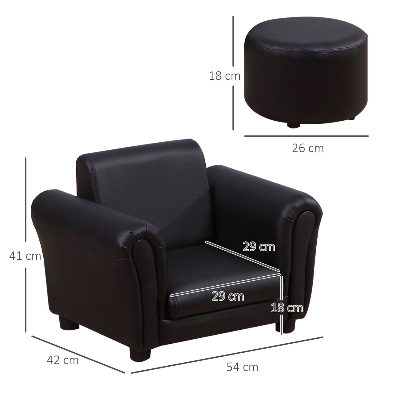 HOMCOM Kindersessel mit Fußhocker Kindercouch Kindersofa Minisofa Schwarz