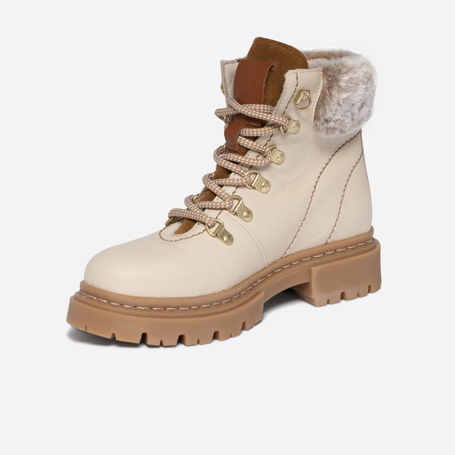 Boots TEXTO beige éco-conçu en cuir esprit montagne