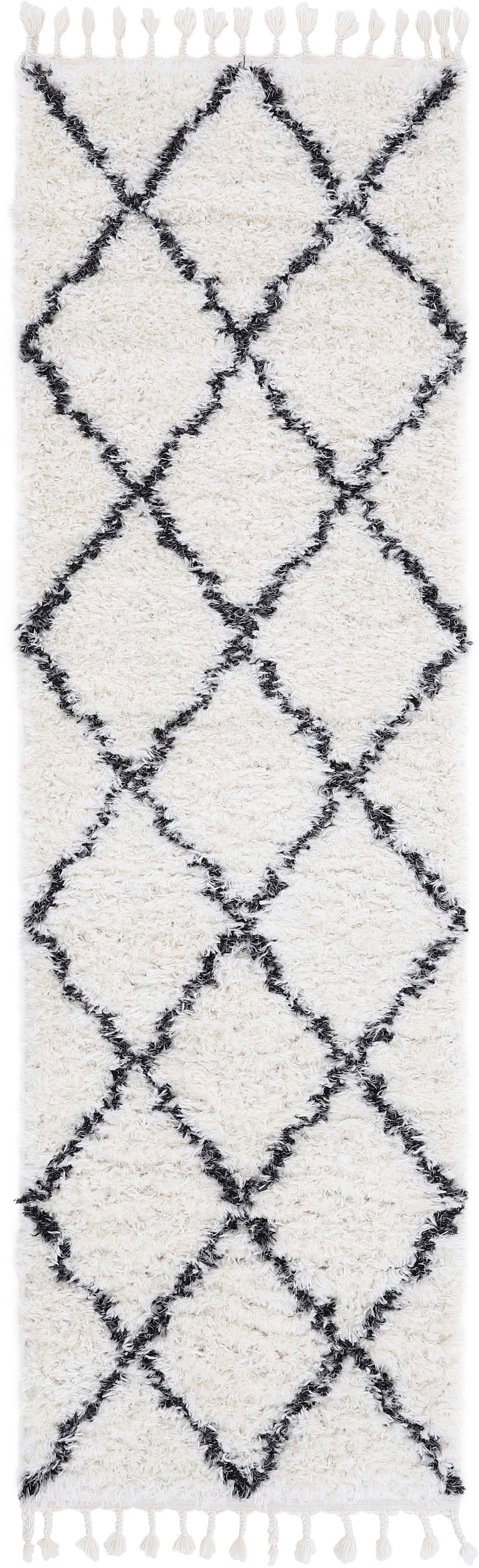 Hochflor-Läufer Eddy, carpetfine, rechteckig, Höhe: 30 mm, mit Fransen, Wohnzimmer