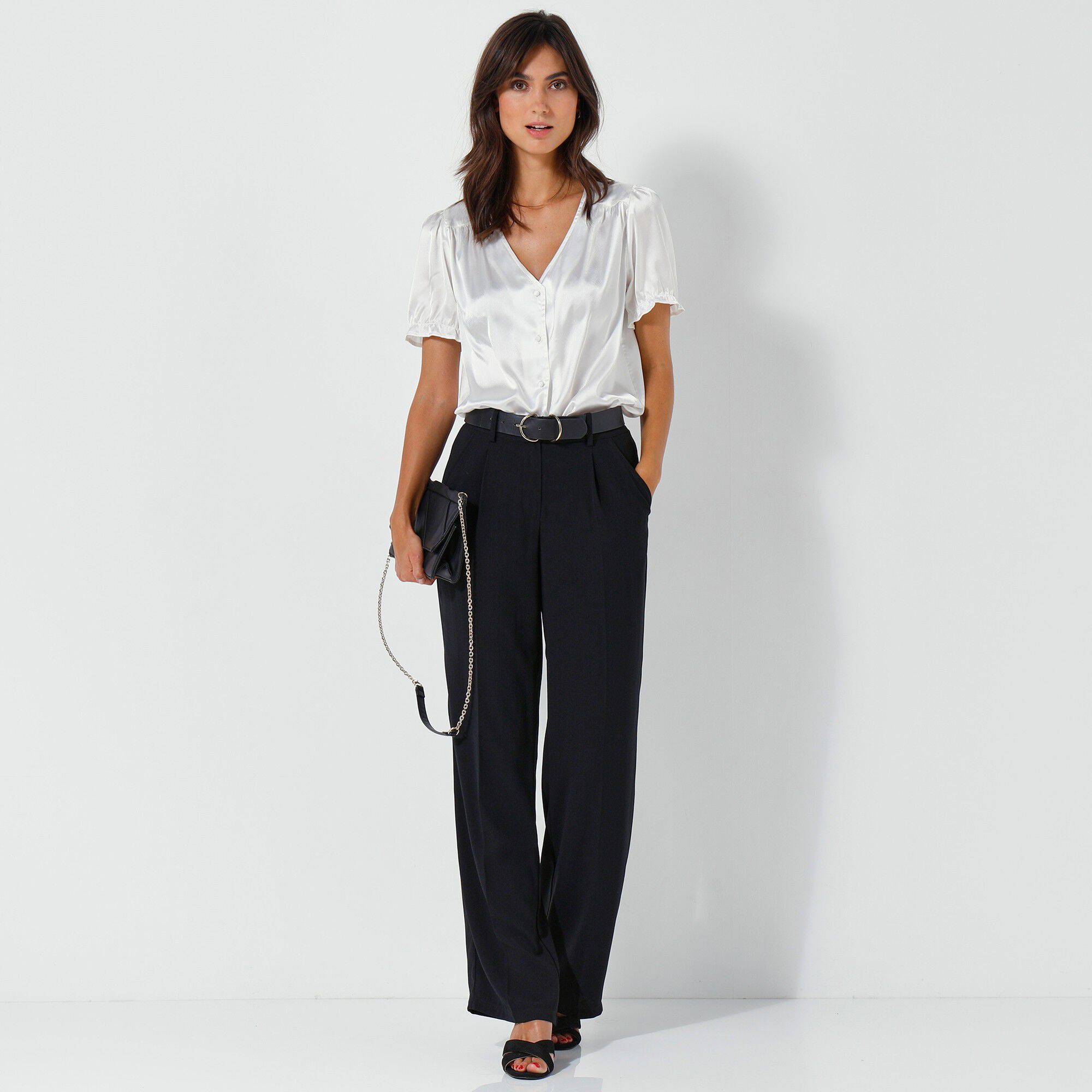 Pantalon droit large, crêpe