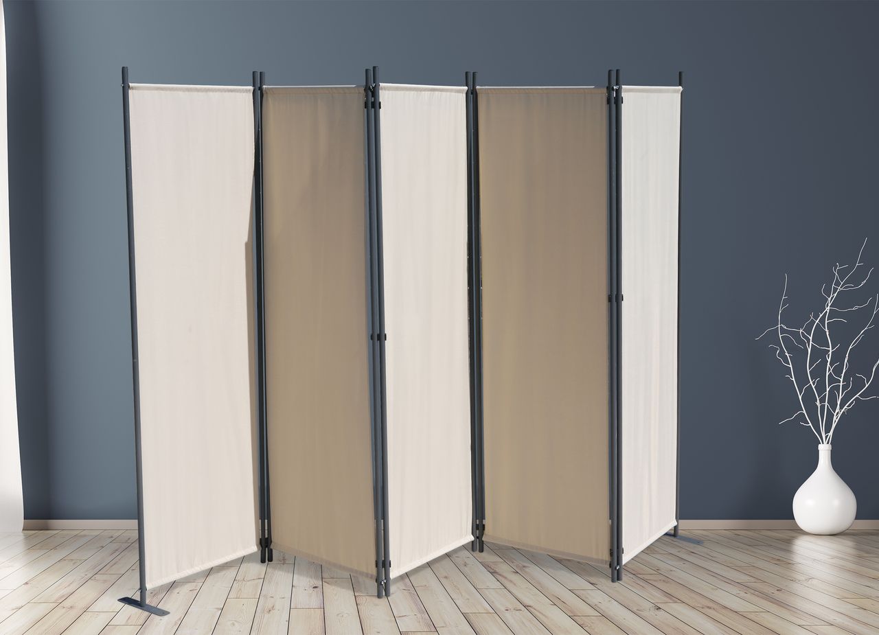 Grasekamp 2 Stück Paravent 5 teilig Beige Raumteiler Trennwand Sichtschutz