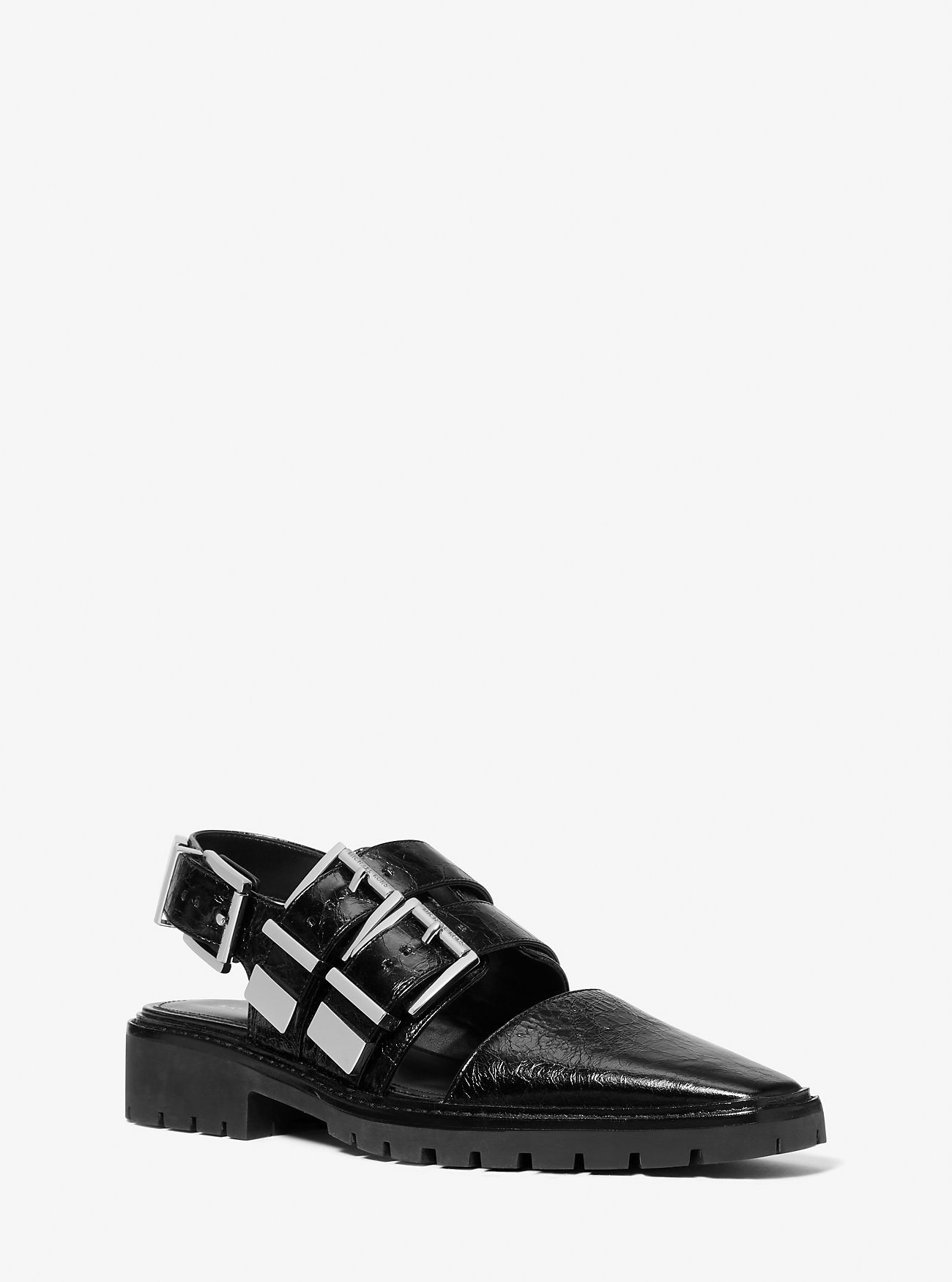 Darrington Crackled Patent Leather Slingback Loafer - BLACK