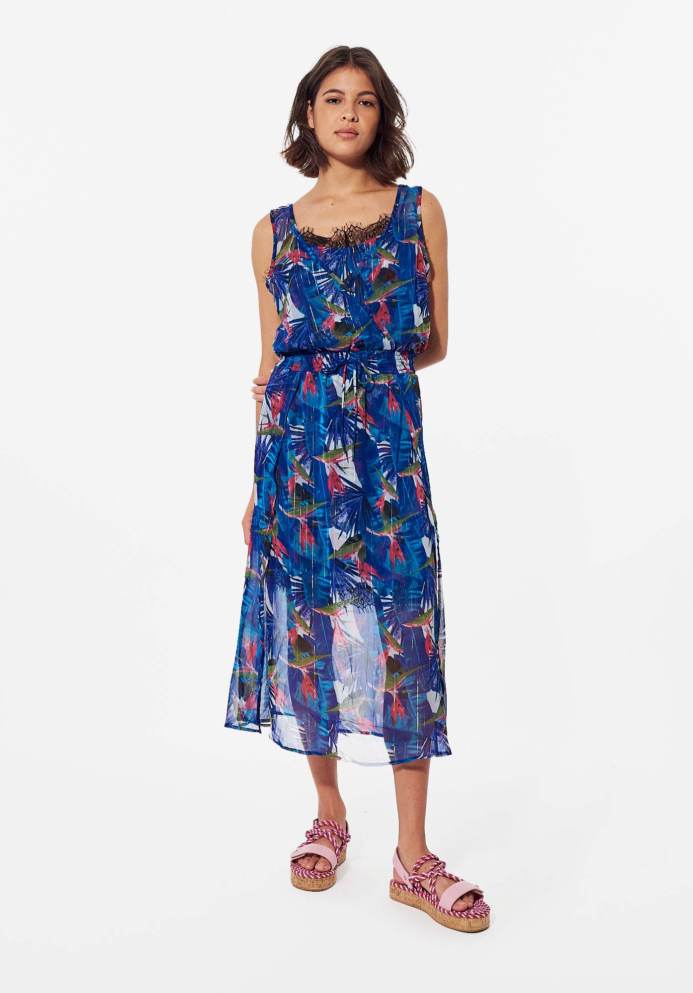 BAILE  Robe longue fleurie bleue Femme en 100% polyester recyclé