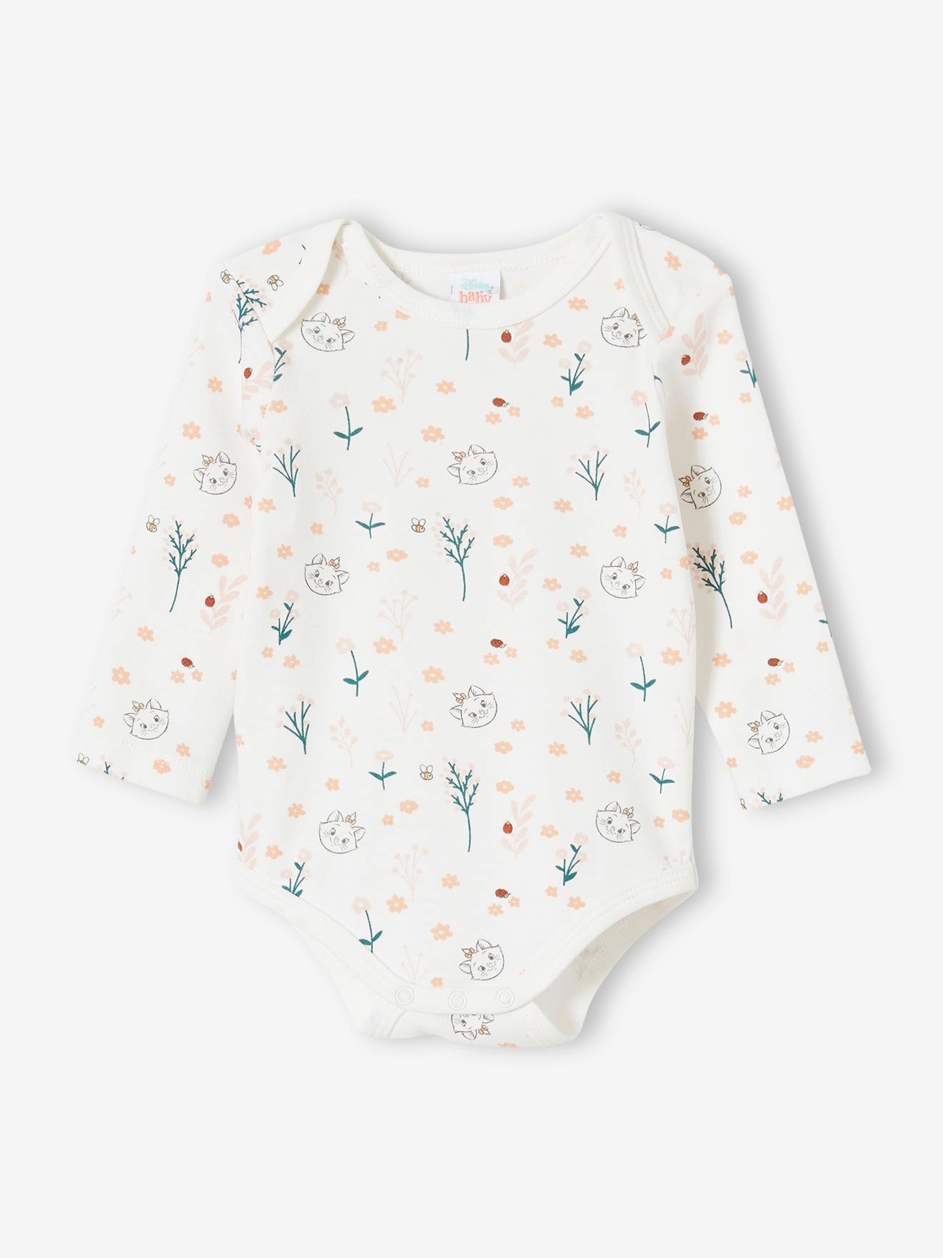 Lot de 2 bodies bébé fille DS® Marie les Aristochats rose clair uni avec decor