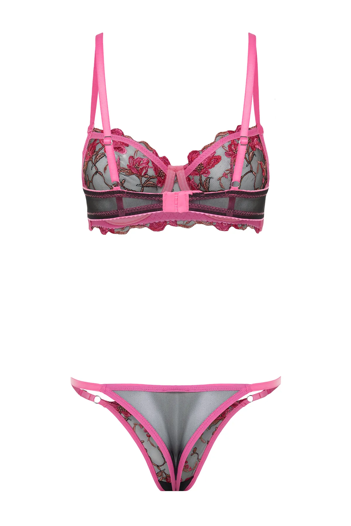 Trendyol Collection  Fuchsia Brode Floral Seil Riemen Kappenloses Strick-Unterwäsche-Set THMSS24CC00011