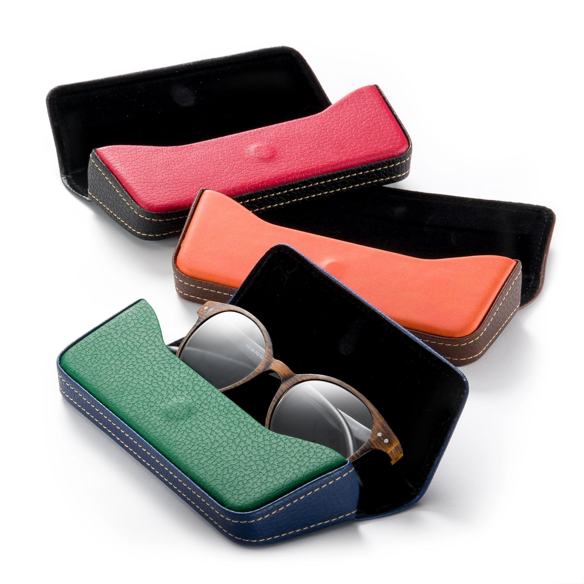 FEFI Brillenetui Elegantes Etui im zweifarbigen Leder-Look, Set aus 1 Etui + hochwertigem Mikrofasertuch