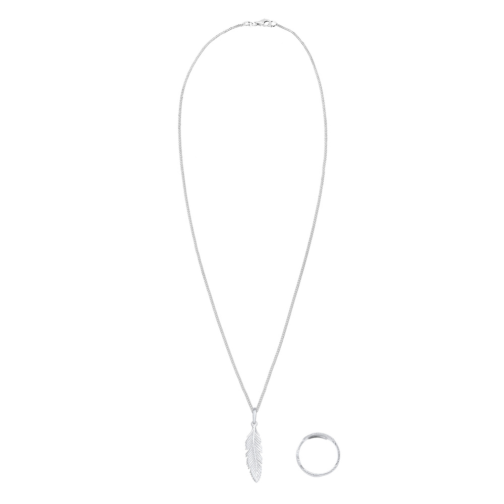 Elli Elli Ensemble de Bijoux Feder Boho Festival Kette Wickelring 925 Silber Bijoux