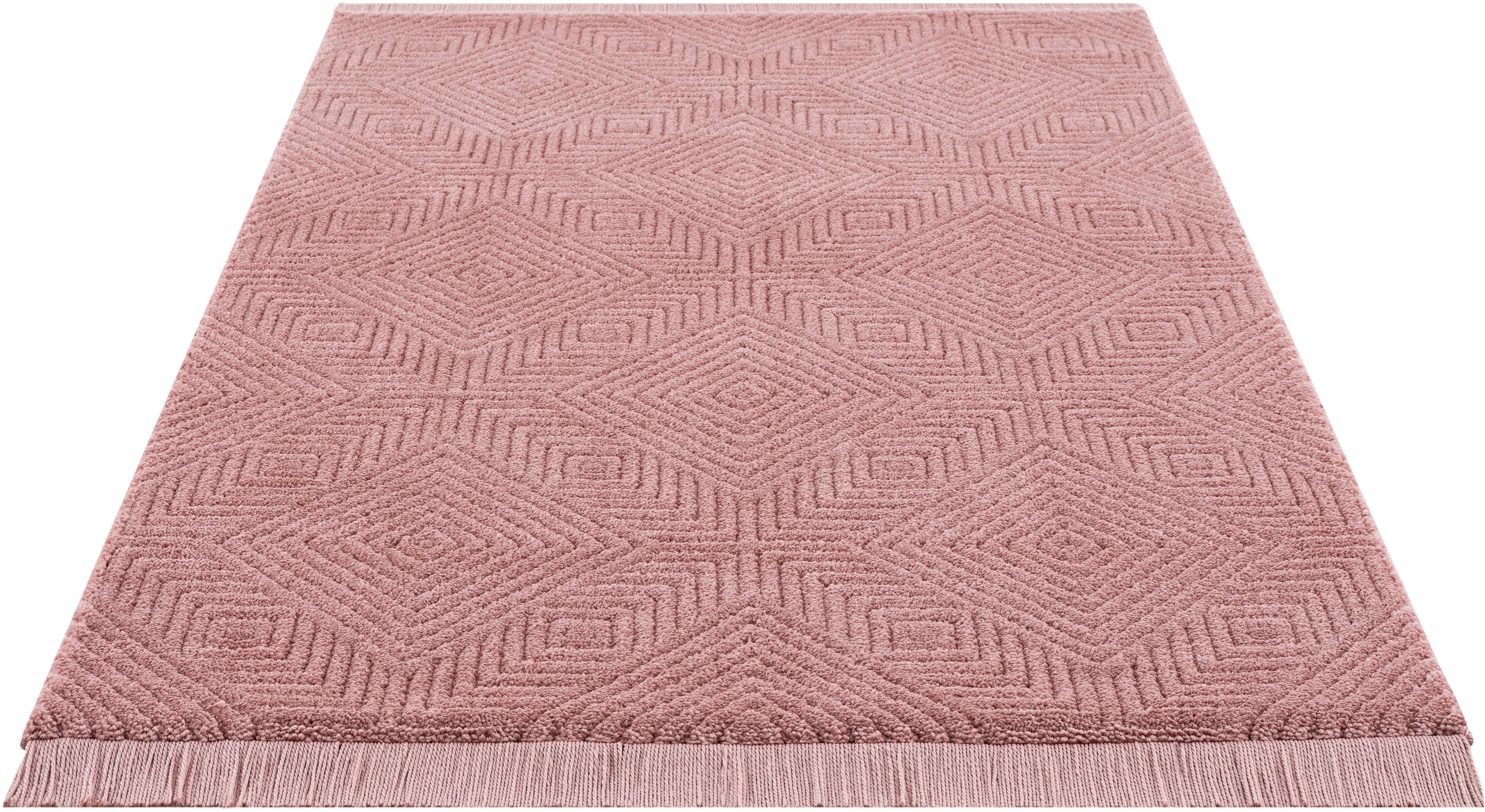 Teppich Duchesse, Leonique, rechteckig, Höhe: 22 mm, grafisches Design, Boho, Wende-Teppich im 3D-Effekt, mit Fransen