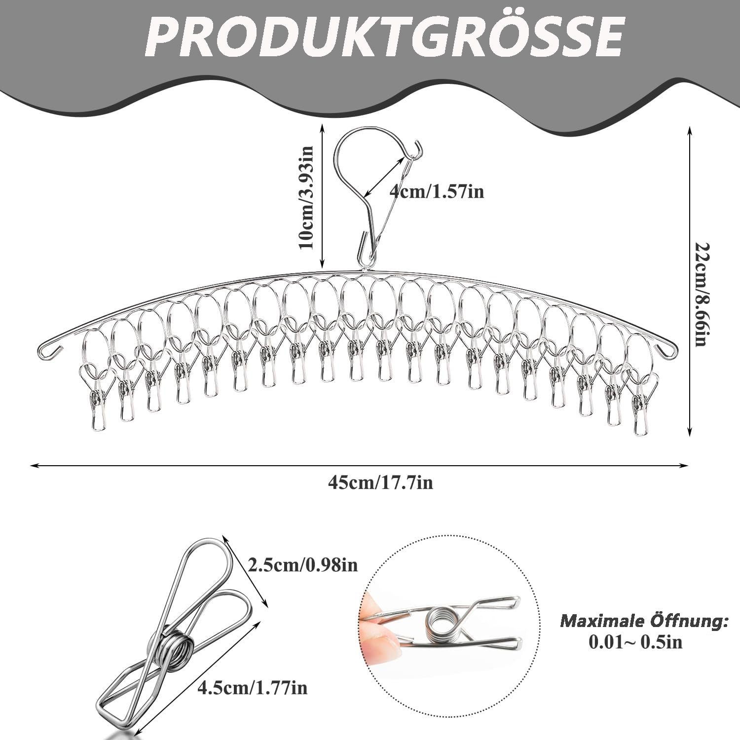 Sarfly Wäscheständer Edelstahl Sockentrockner Sockenhalter Wäscheständer 2 Stück, mit 40 Clips für Socken Unterwäsche Handtücher