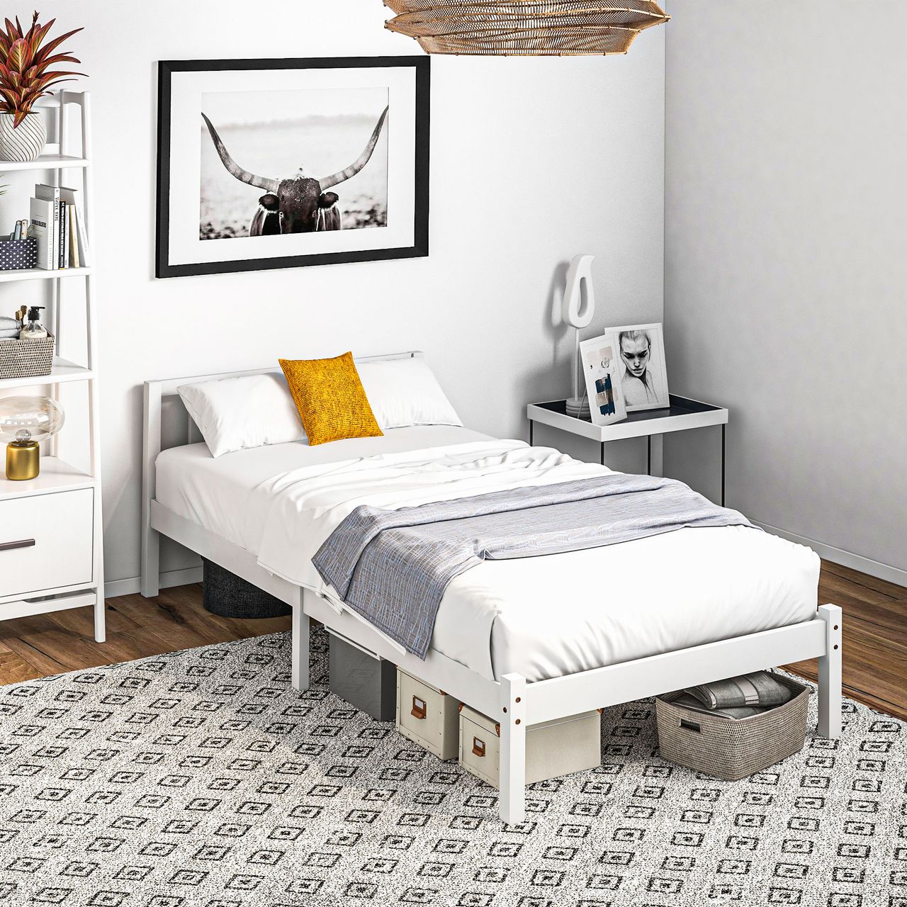 HOMCOM Bettrahmen Holzbett, 208 x 96cm Bettgestell mit Kopfteil für Schlafzimmer