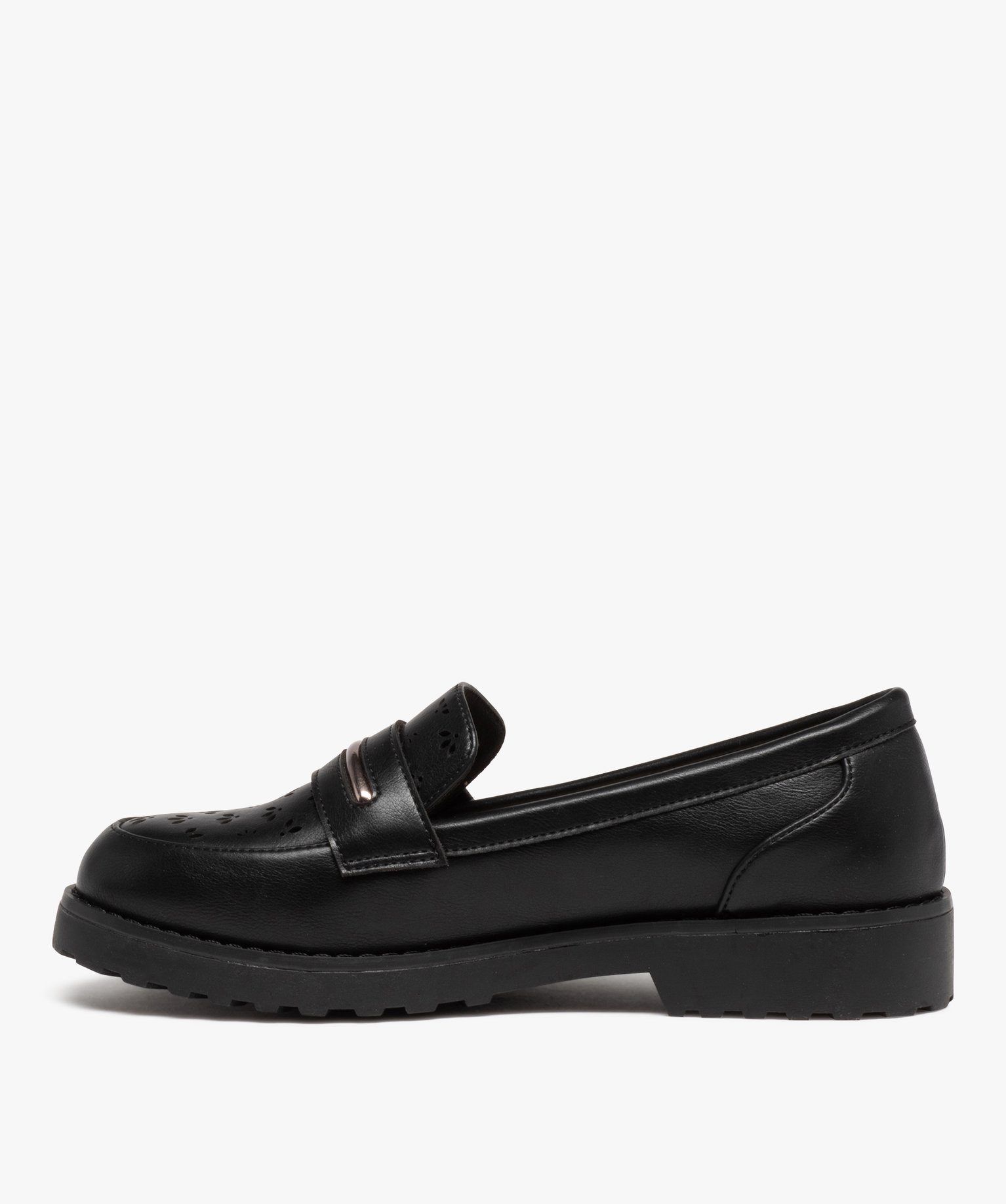 Mocassin à semelle crantée avec dessus perforé femme noir | GEMO