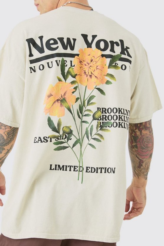 Oversize T-Shirt mit floralem New York Print