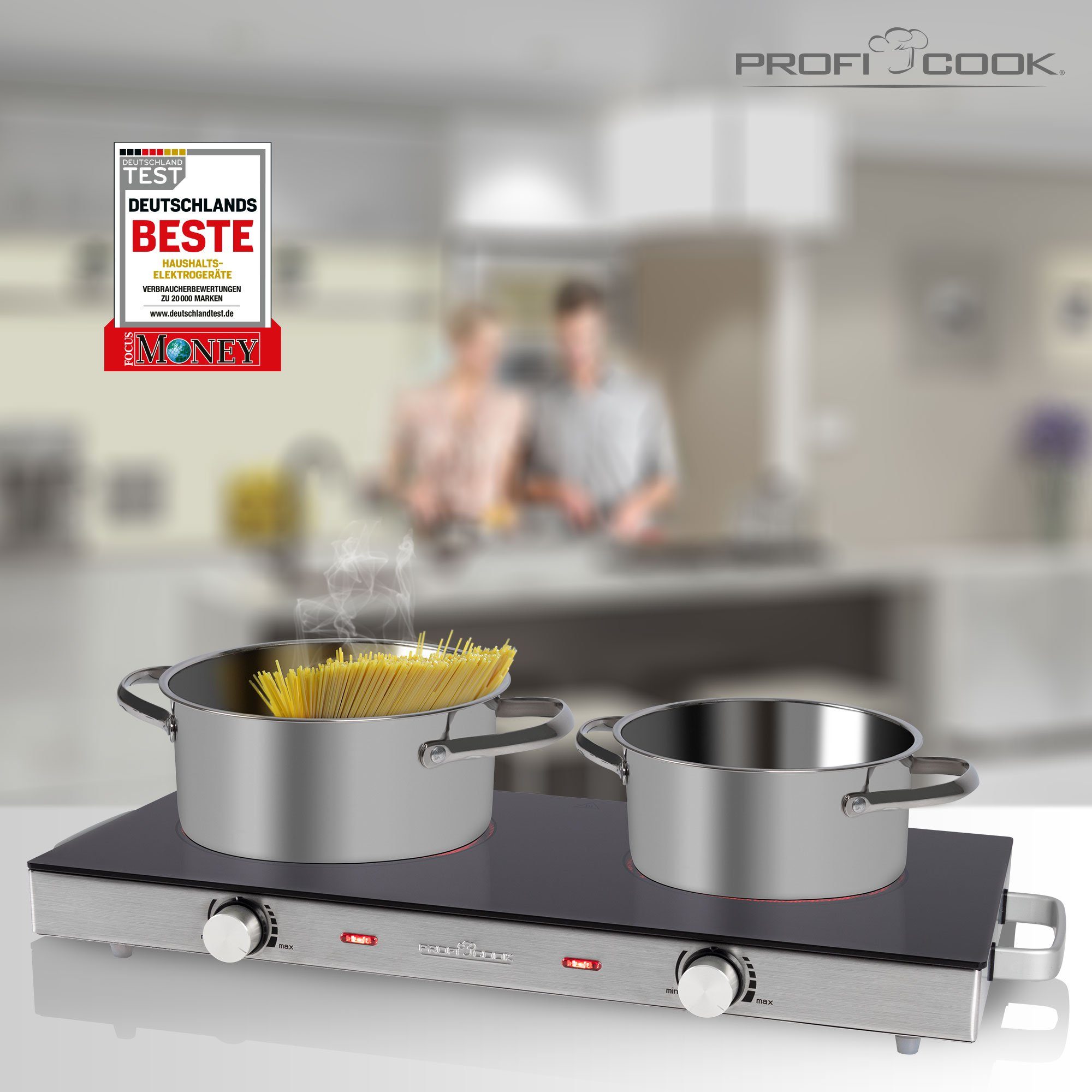 ProfiCook Doppelkochplatte PROFICOOK Kochplatte Doppel Infrarot Kochfeld Doppelkochplatte 2800W