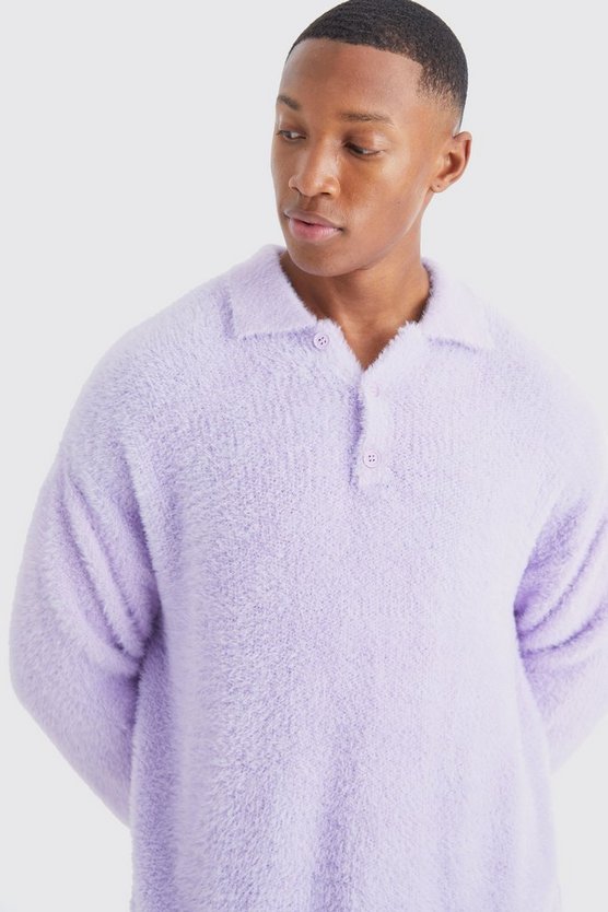 Kastiges flauschiges Poloshirt