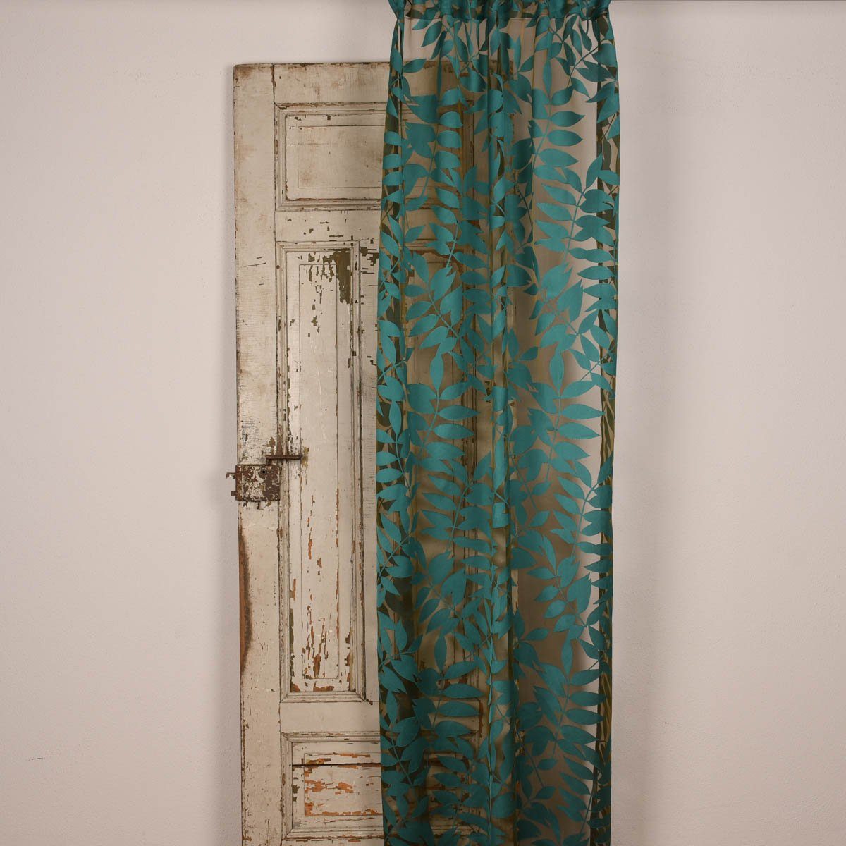 Meterware Rasch Textil Stores Ausbrenner Sri Lanka Blätter petrol bronze 300cm, halbtransparent, Viskose, überbreit