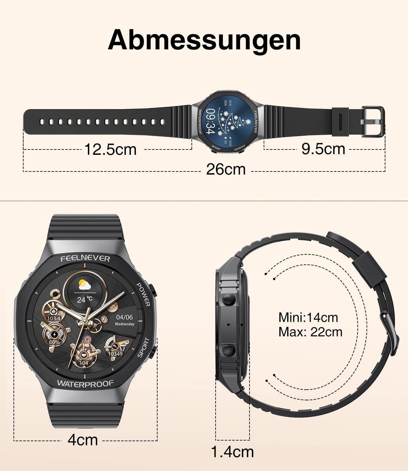 Mutoy Smartwatch Damen Herren Fitnessuhr Fitness Tracker Smartwatch (1,32 Zoll Runde Voll Touchscreen Zoll) Telefon Uhr mit Anruffunktion,IP67 Wasserdicht Fitness Uhr, mit Pulsmesser Schrittzähler Schlafmonitor, Sportuhr, Aktivitätstracker, Uhren Wat