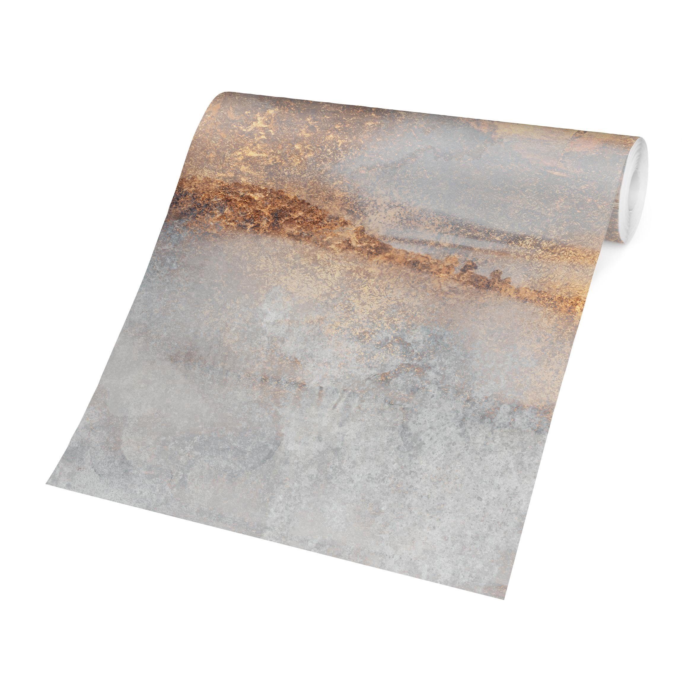 Bilderdepot24 Vliestapete Abstrakt Gold-Grauer Nebel Tapete Wanddeko Modern Kunst, Glatt, Matt, (Inklusive Gratis-Kleister oder selbstklebend), Wohnzimmer Schlafzimmer Küche Flur Fototapete Motivtapete Wandtapete