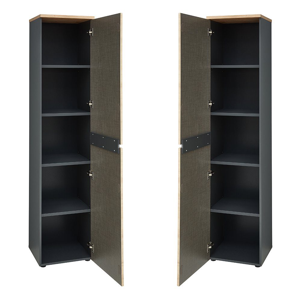 Lomadox Stauraumschrank MANRESA-36 1-türig, rechts/links montierbar, graphit mit Eiche, 45cm breit