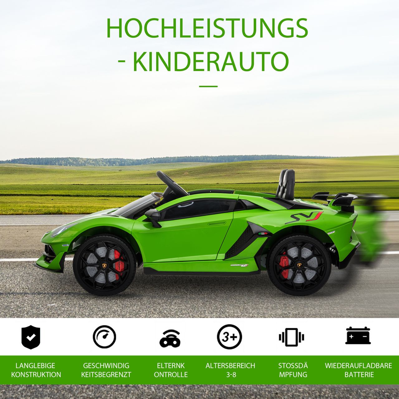HOMCOM Kinderauto Lamborghini SVJ Elektroauto für 3-8 Jahre mit MP3 Grün