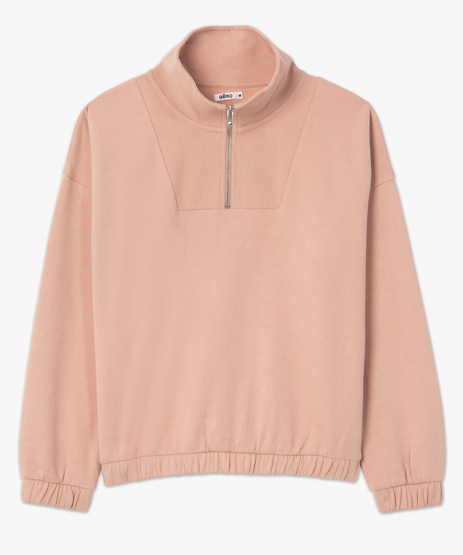 Sweat femme à col zippé intérieur molletonné rose | GEMO