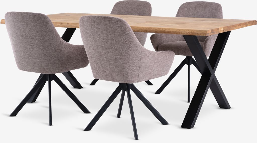 ROSLEV ROSTRUP ROSLEV L200 Tisch Natureiche 4 Stühle ROSTRUP Sand/Schwarz