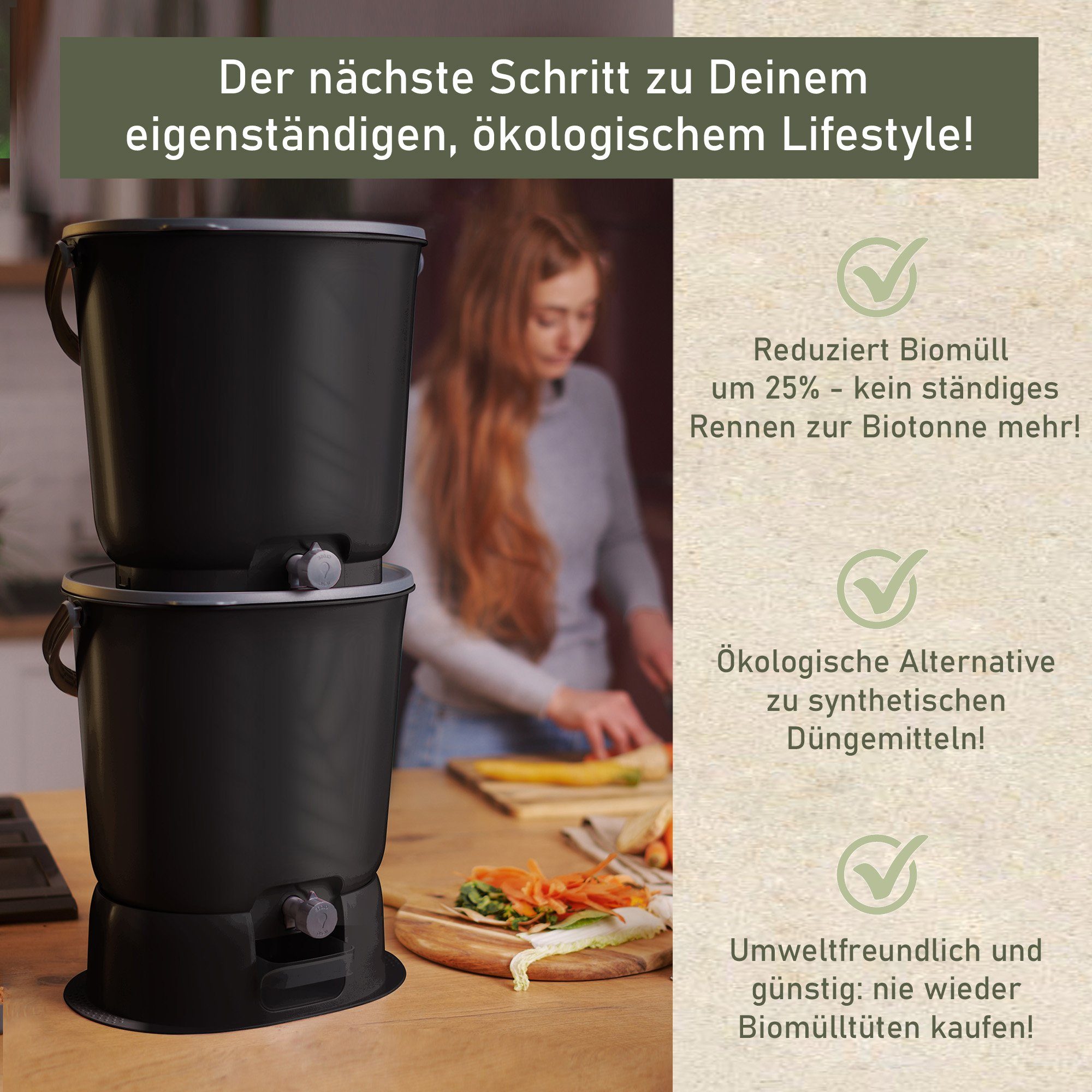 skaza Exceeding Expectations Komposter Bokashi Starter Set mit 2 Eimern und Ferment, 15,3 l