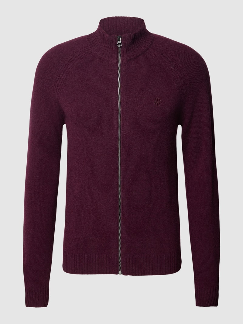 Strickjacke mit Label-Stitching Modell 'GEORG' in aubergine meliert