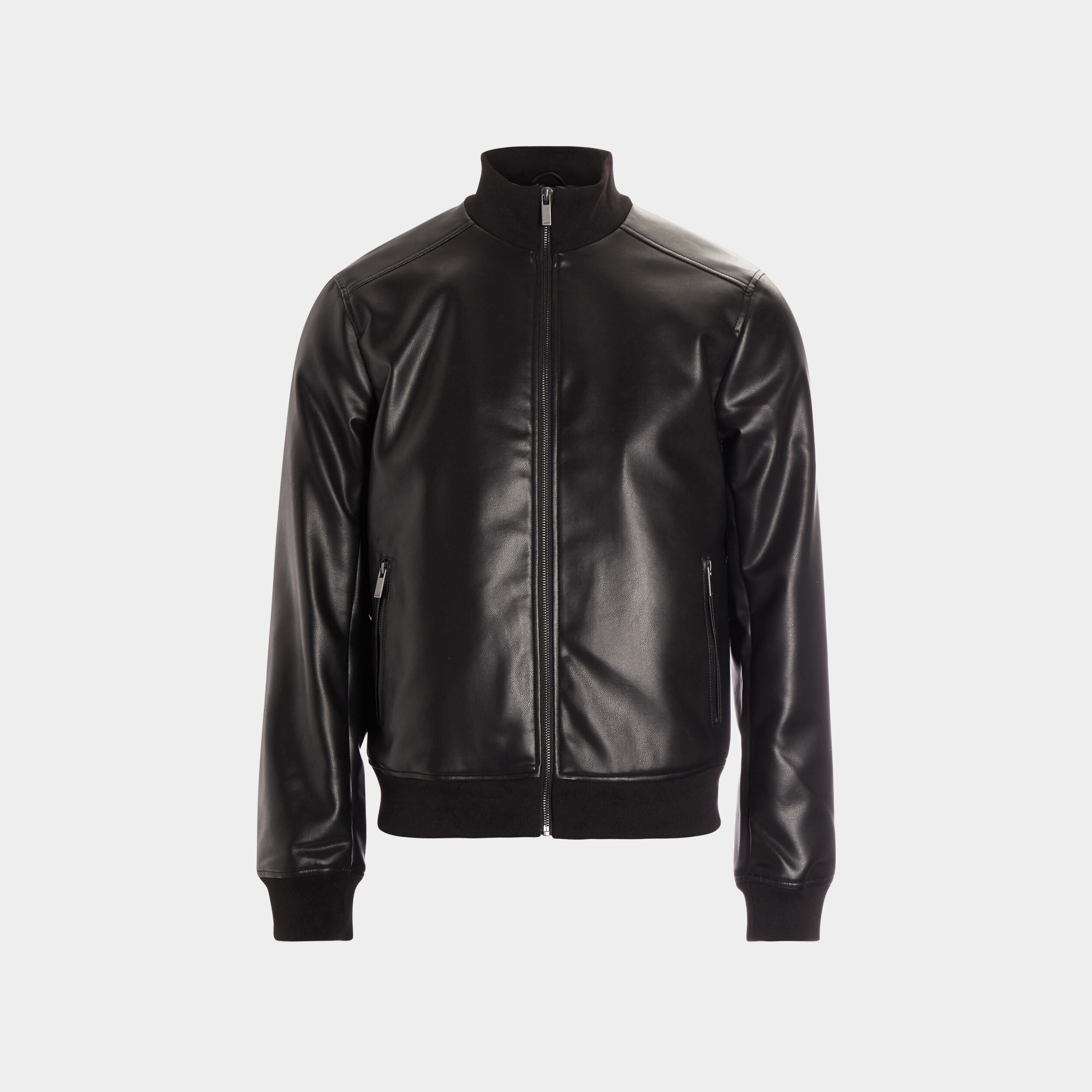 Veste zippée à col montant simili cuir noir homme | La Halle