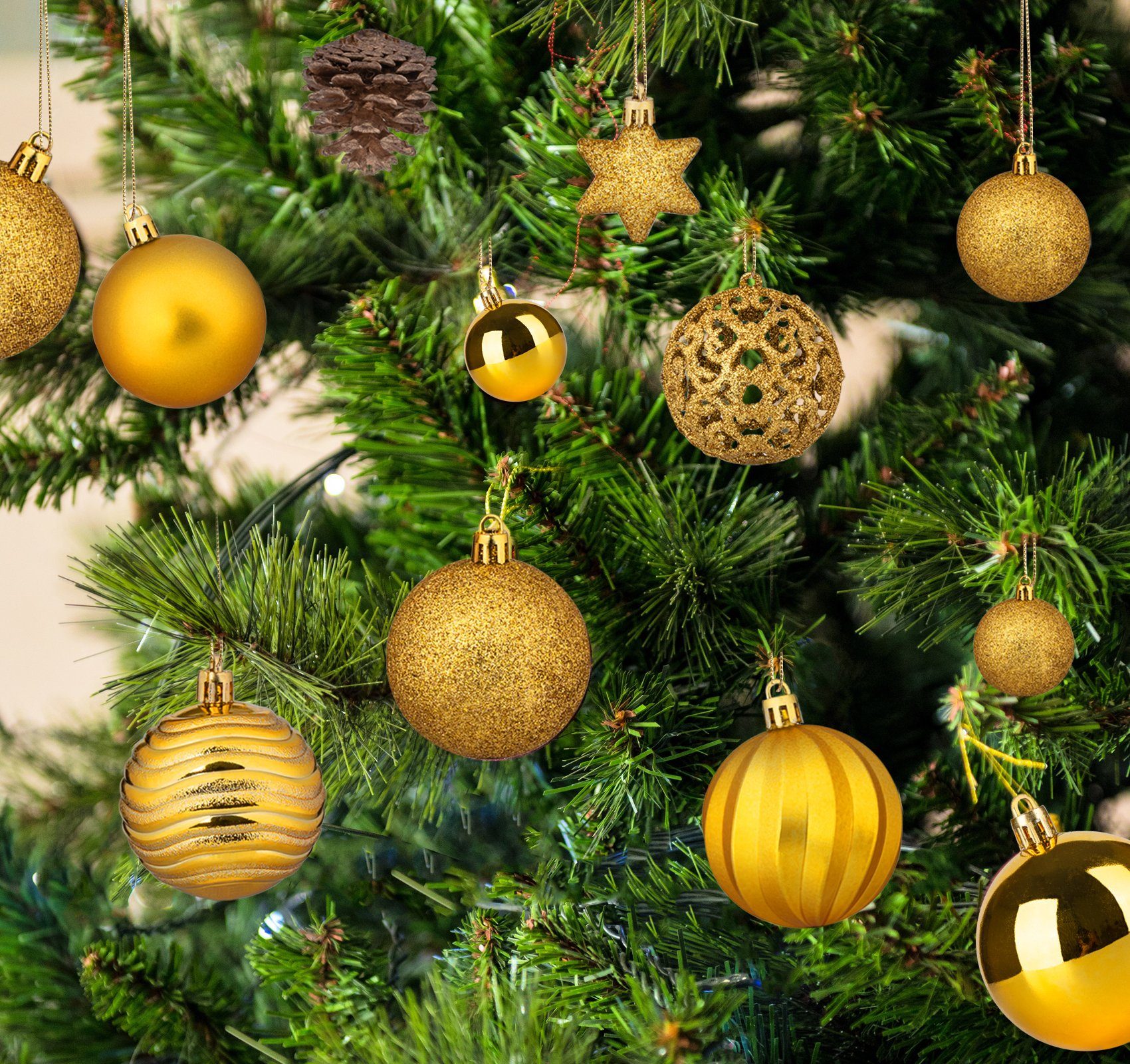 Homewit Christbaumschmuck Weihnachtskugeln Weihnachtsbaumspitze Stern Weihnachtsdeko Set (101-tlg), Kunststoff Christbaumkugeln mit Aufhänger Deko