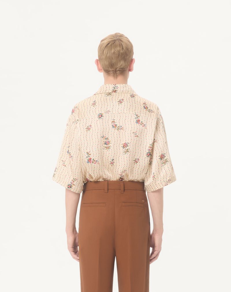 Valentino silke bowlingskjorte med blomsterprint i papir