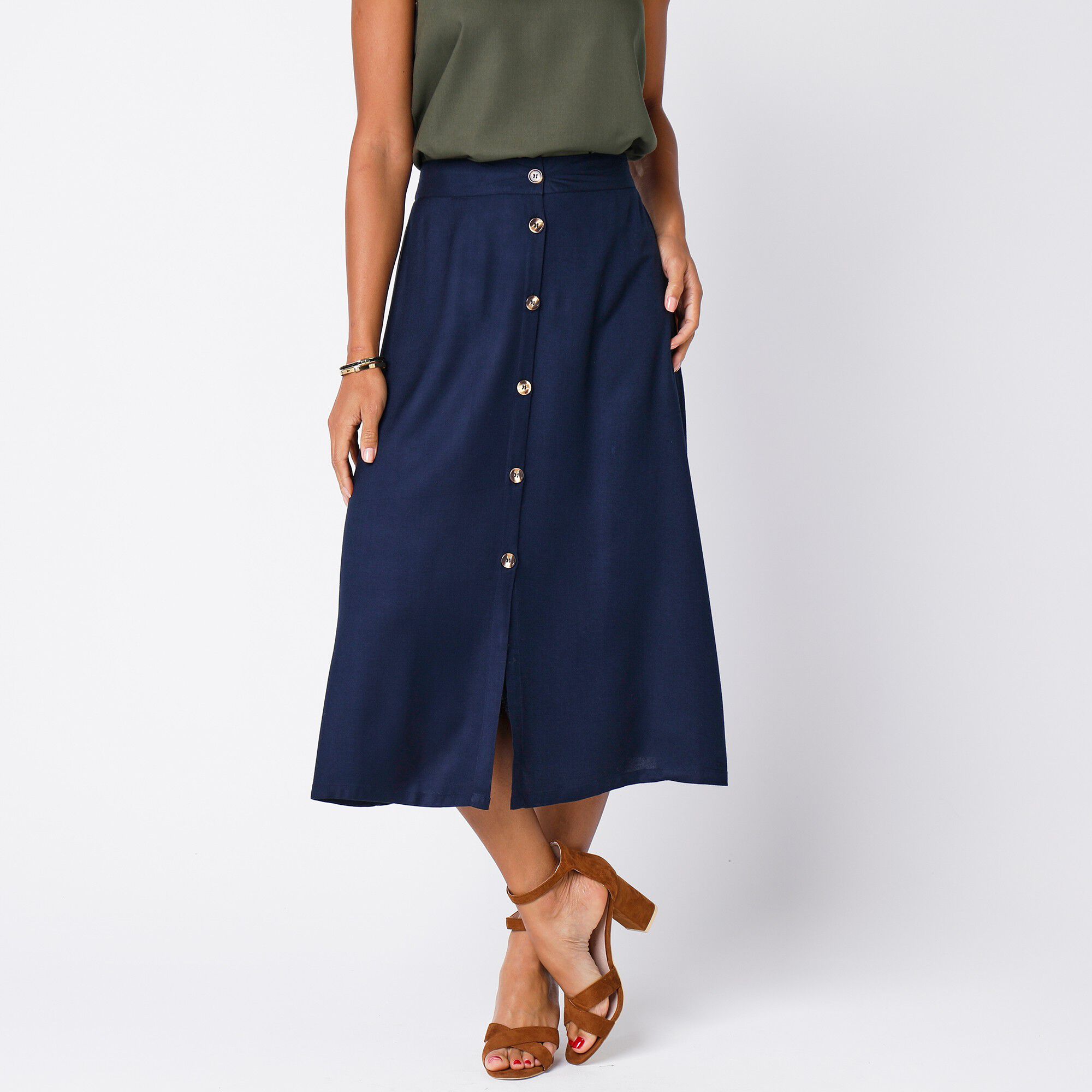 Jupe boutonnée fluide unie, spéciale petites