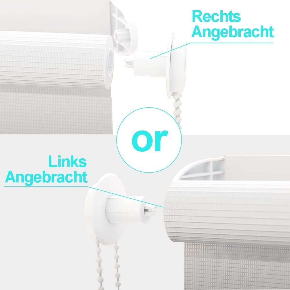 Doppelrollo Fensterrollo lichtdurchlässig, Weiß Rollo verdunkelnd, Klämmträger, OUBO, Ohne Bohren & Mit Bohren, freihängend, Klemmfix, Weiß