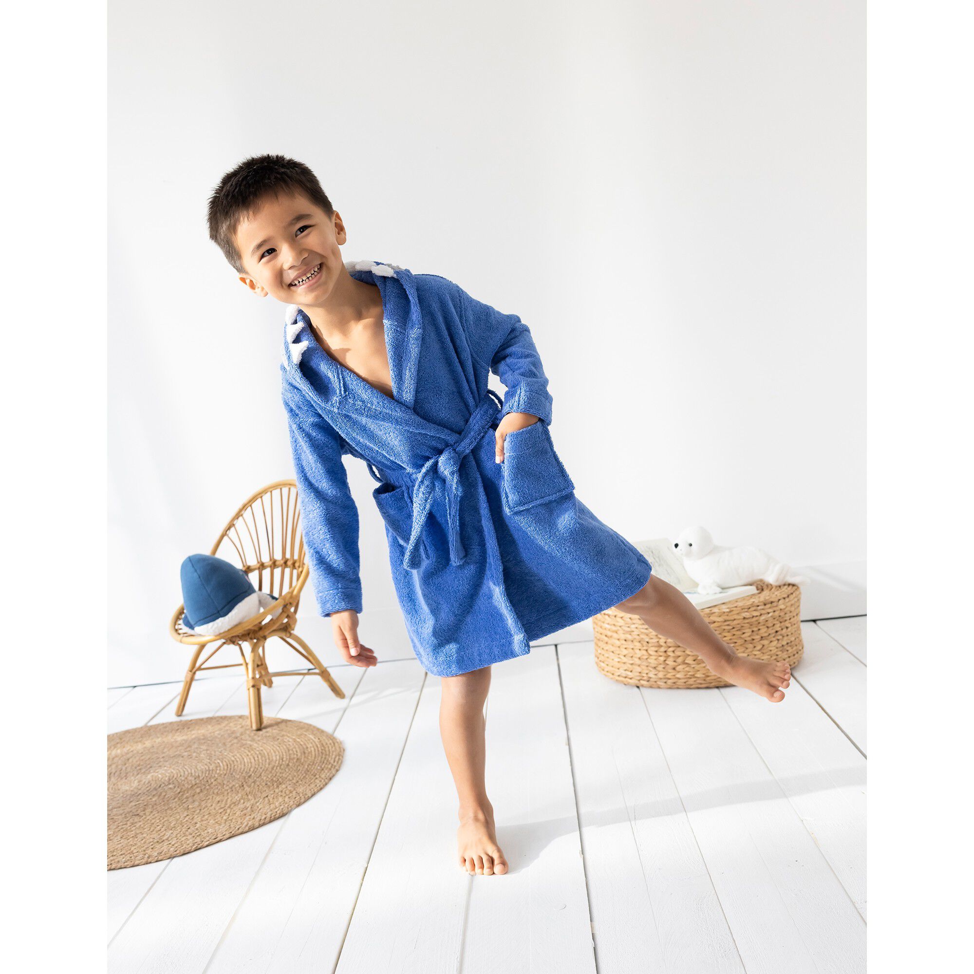 Peignoir de bain enfant requin éponge coton