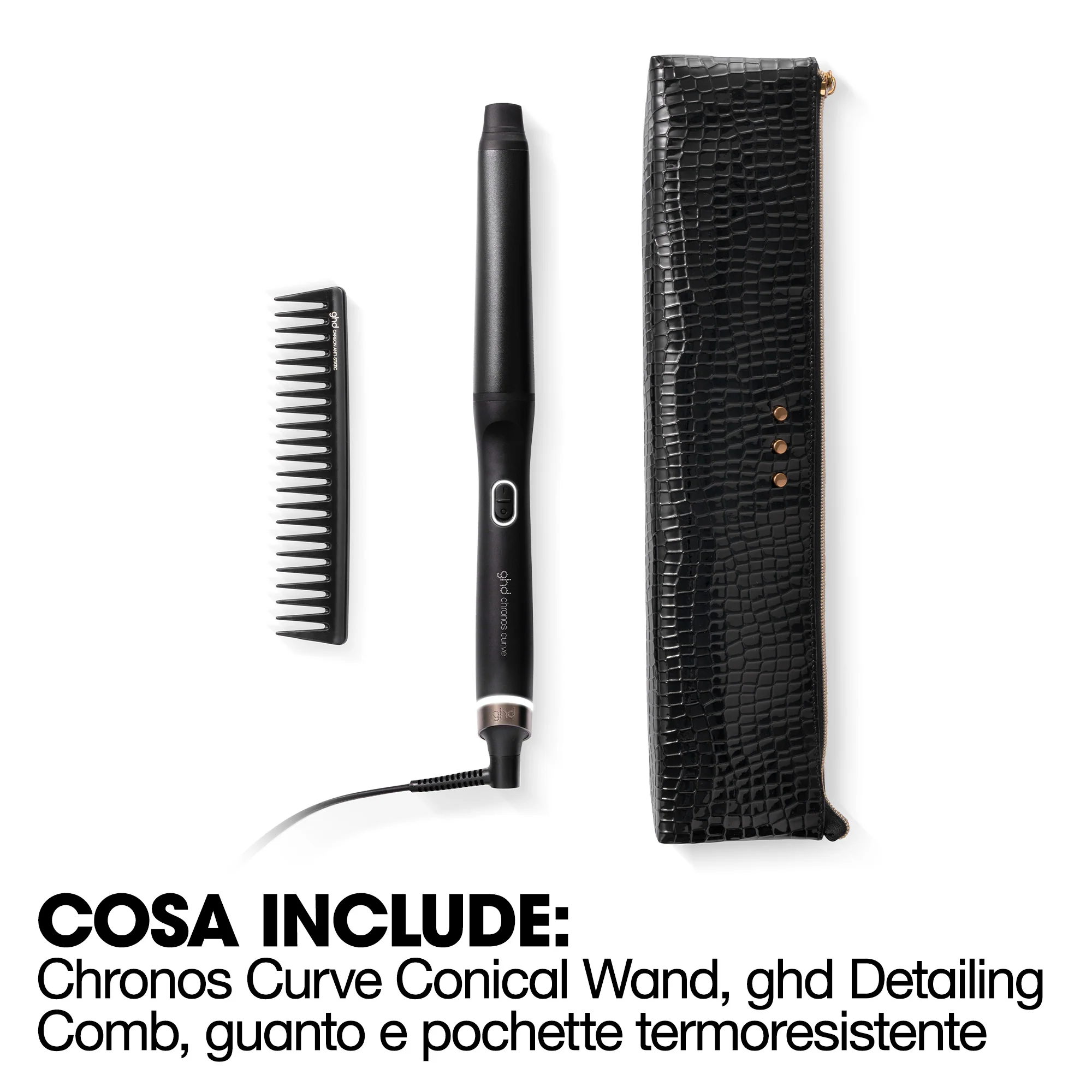 Set de regalo de rizador cónico Chronos Curve - Rizador profesional + peine desenredante - Accesorios para el cabello, planchas para el cabello, cepillos