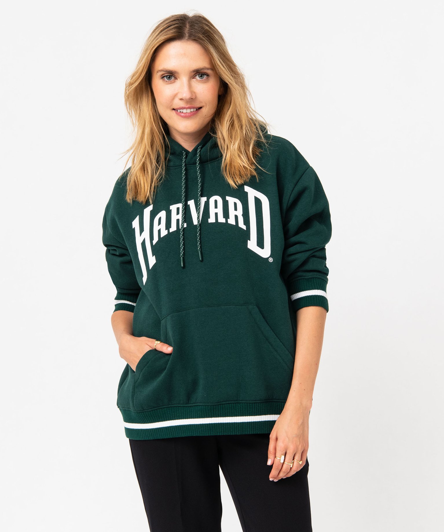 Sweat à capuche avec inscription femme - Harvard vert | GEMO